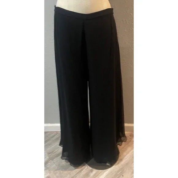 St. John Evening Women’s Santana Knit Silk Ruffle 2pc Pant Suit size 14 Black - Picture 3 of 11